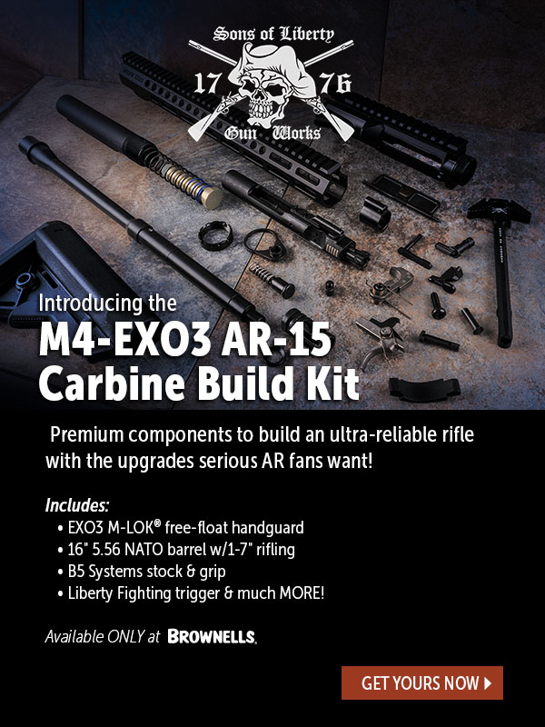  Premium components to build an ultra-reliable rifle with the upgrades serious AR fans want! JLJa U 0 EXO3 M-LOK free-float handguard 16" 5.56 NATO barrel w1-7" rifling B5 Systems stock grip Liberty Fighting trigger much MORE! Available ONLY at BROWNELLS. 
