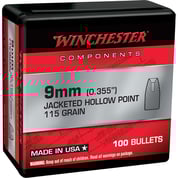 WINCHESTER - JACKETED HOLLOW POINT NOTCHED 9MM (0.355") JHPN HANDGUN BULLETS