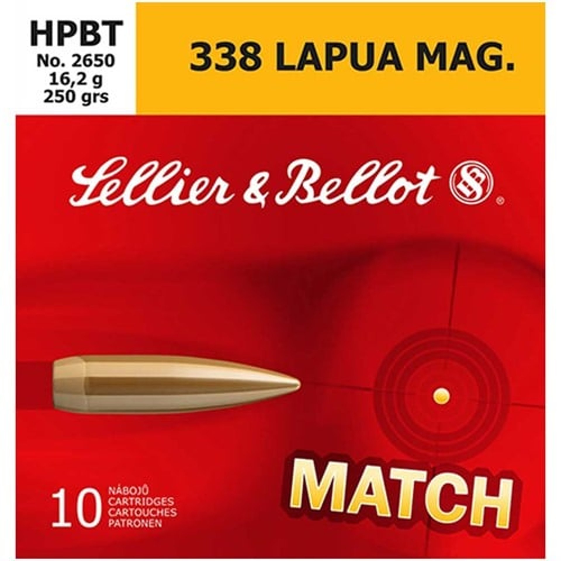 338 Lapua Magnum 250gr Hollow Point Boat Tail 10/Box