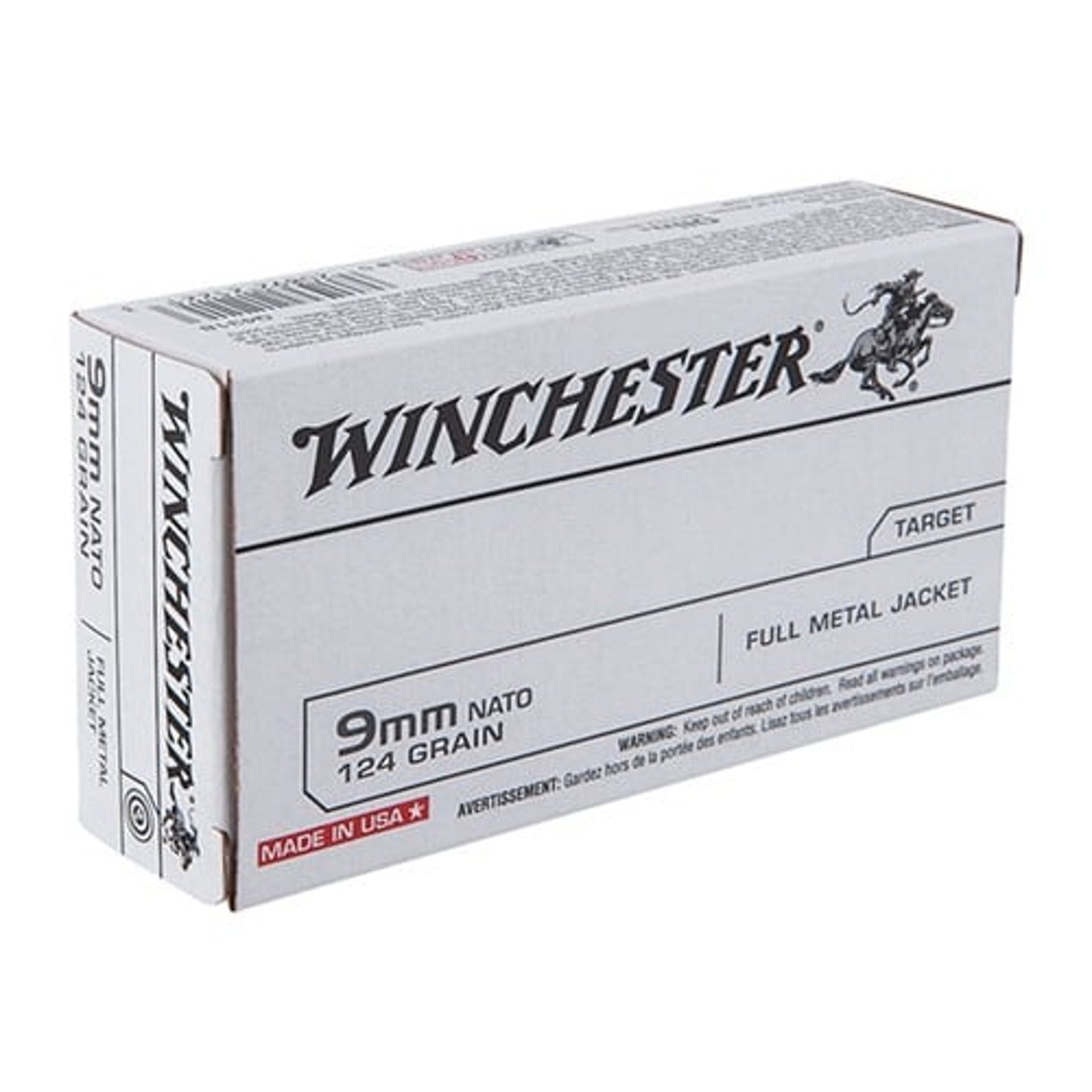 USA White Box 9mm NATO 124gr FMJ 50/Box
