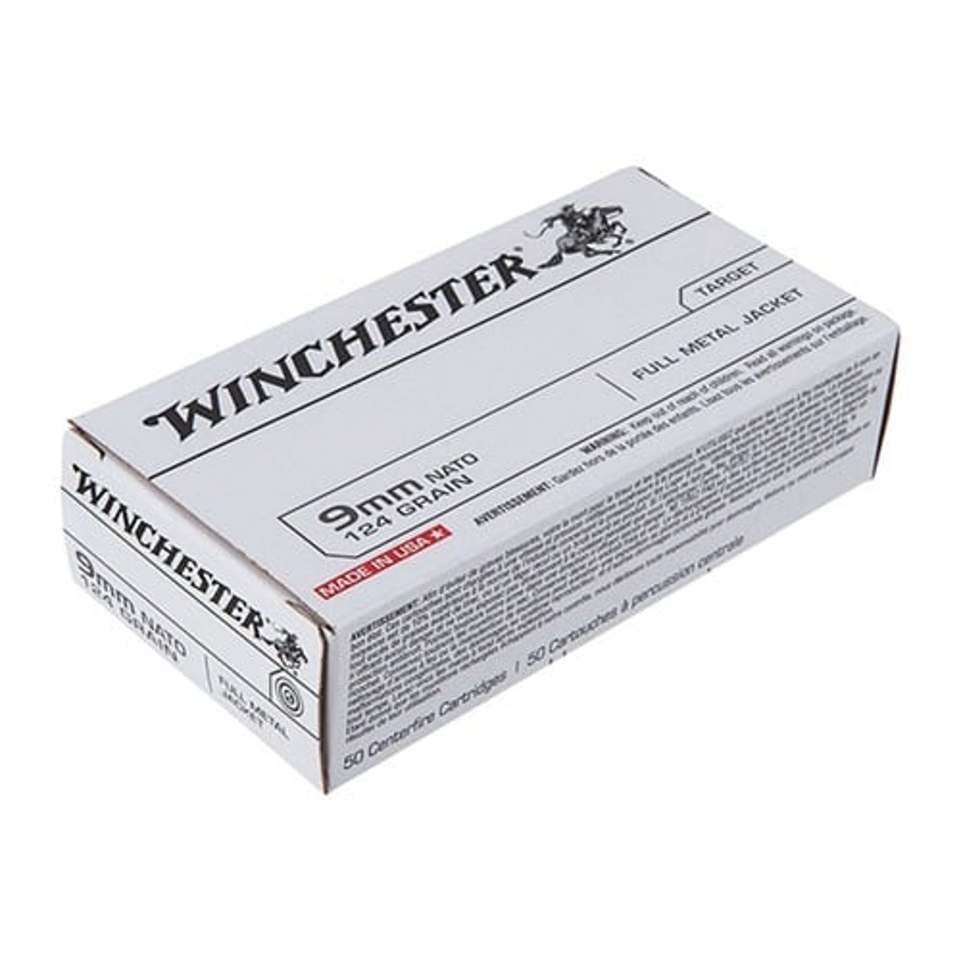 USA White Box 9mm NATO 124gr FMJ 50/Box