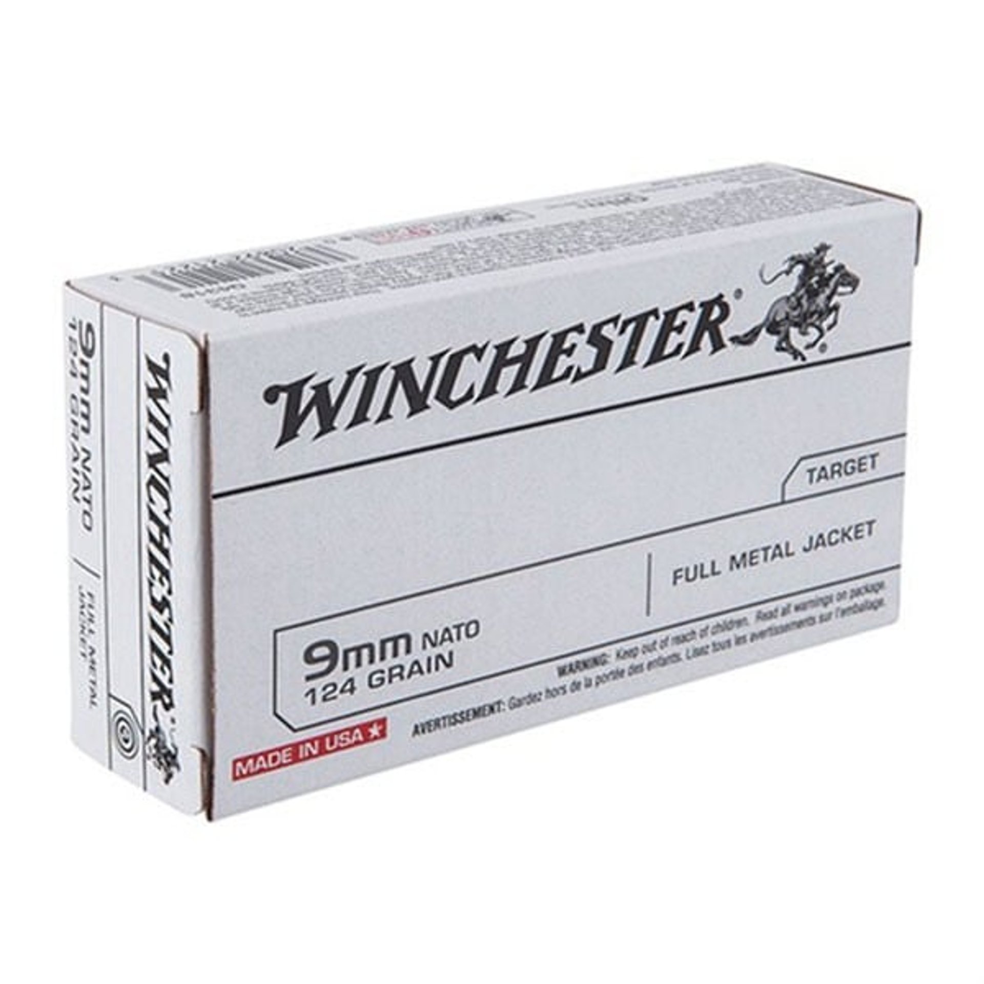 USA White Box 9mm NATO 124gr FMJ 50/Box