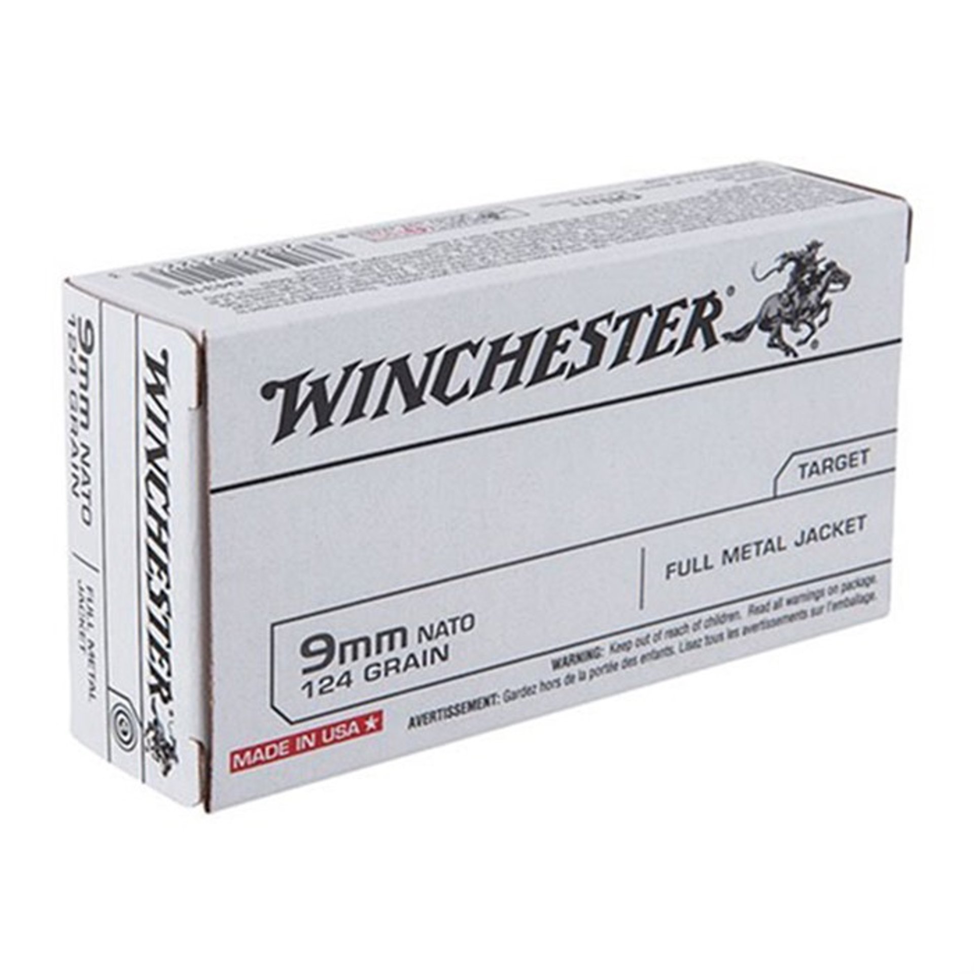 USA White Box 9mm NATO 124gr FMJ 500/Case