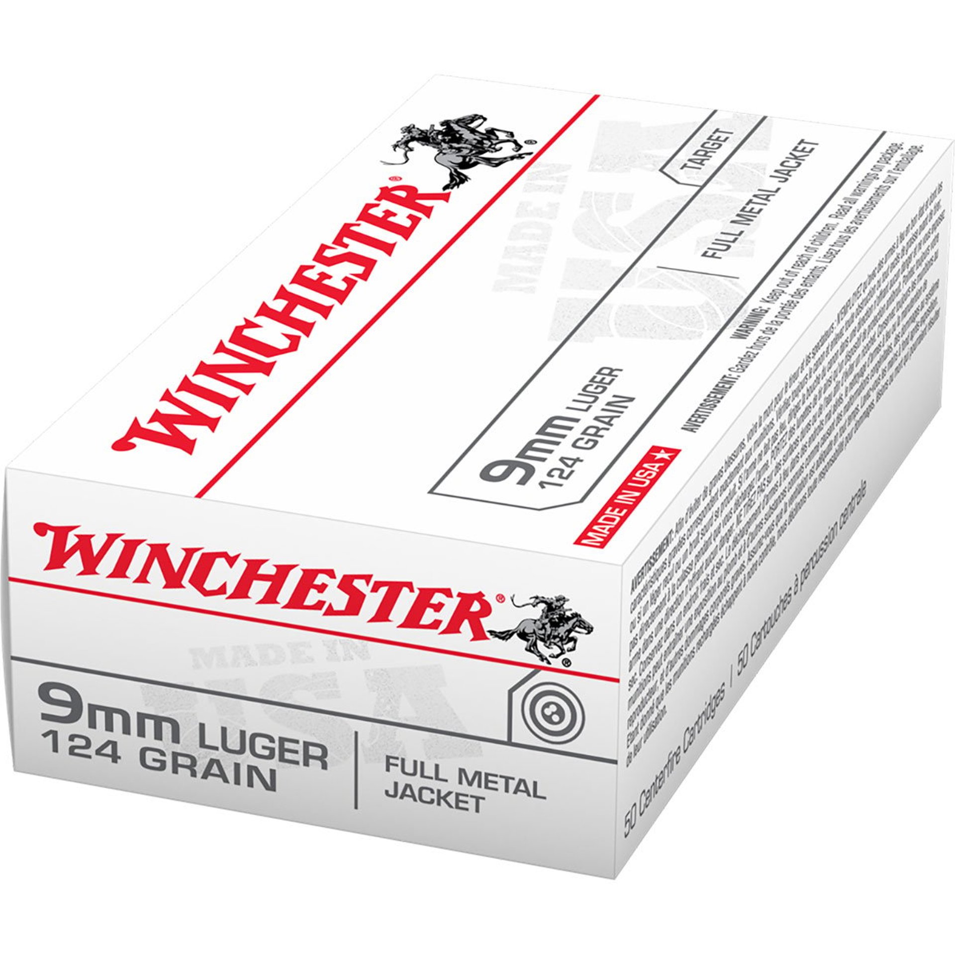 USA White Box 9mm Luger 124gr FMJ 50/Box