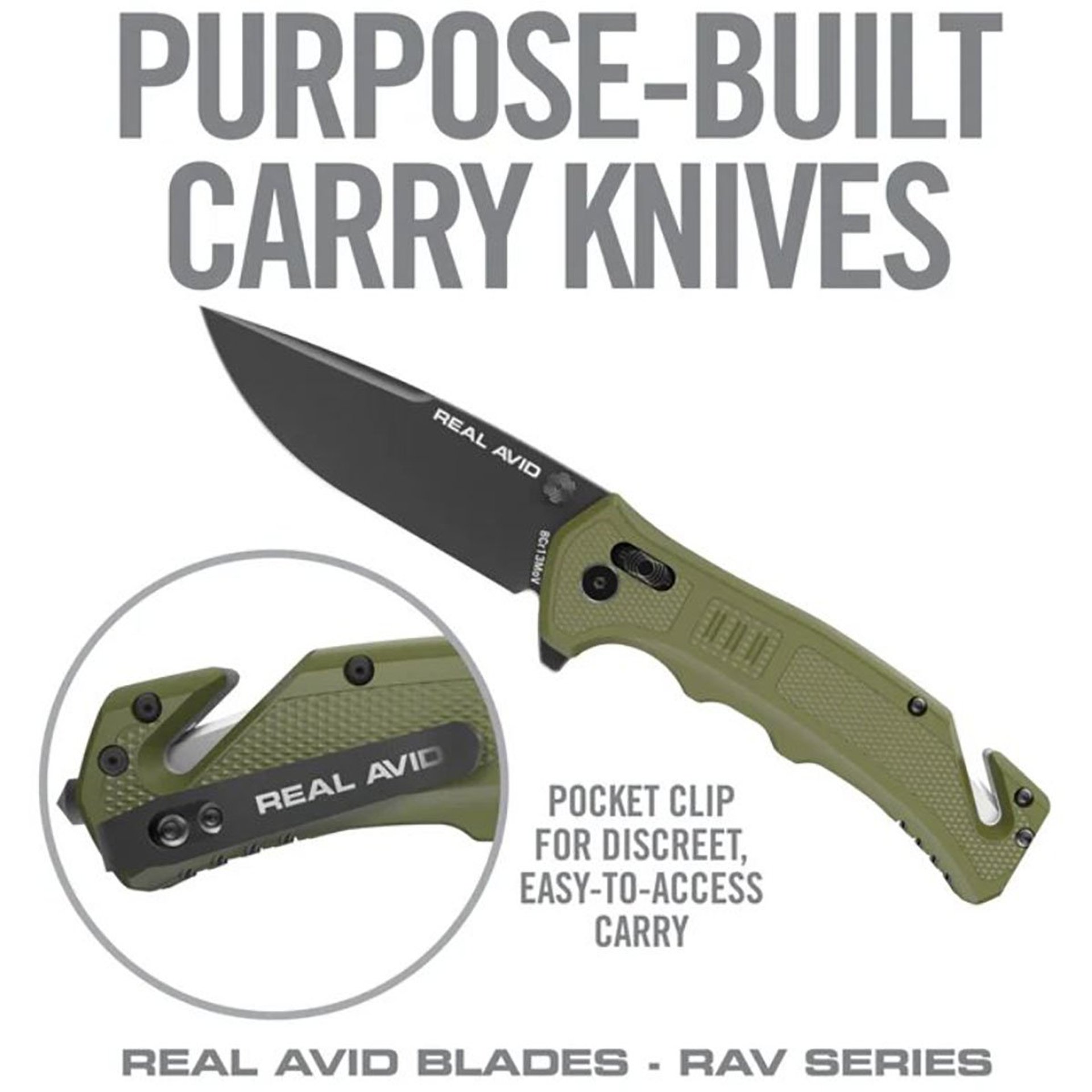 RAV-4 Drop Point Folding Carry Knife w/Strap Cutter ODG
