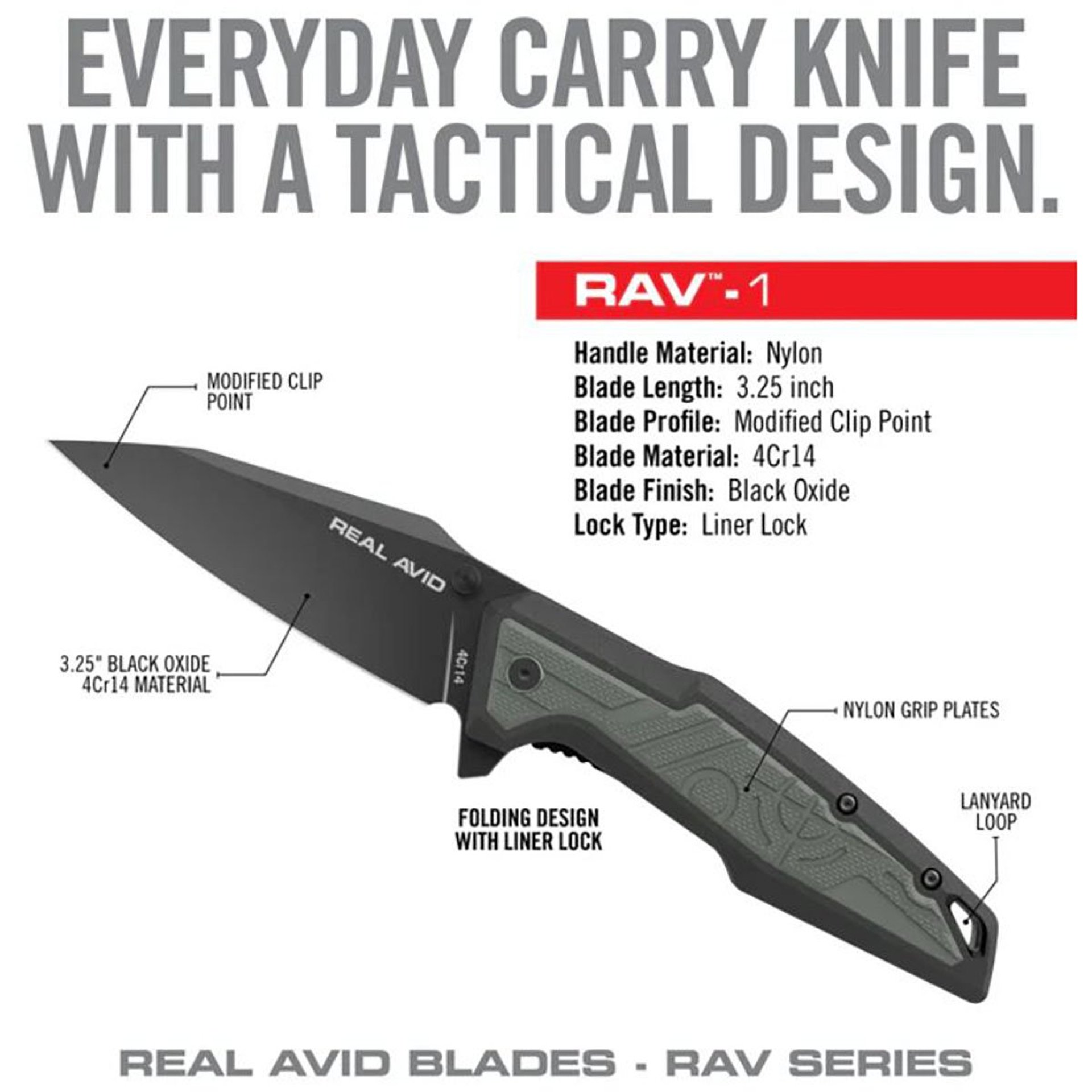 RAV-1 Clip Point Folding Carry Knife Black Oxide