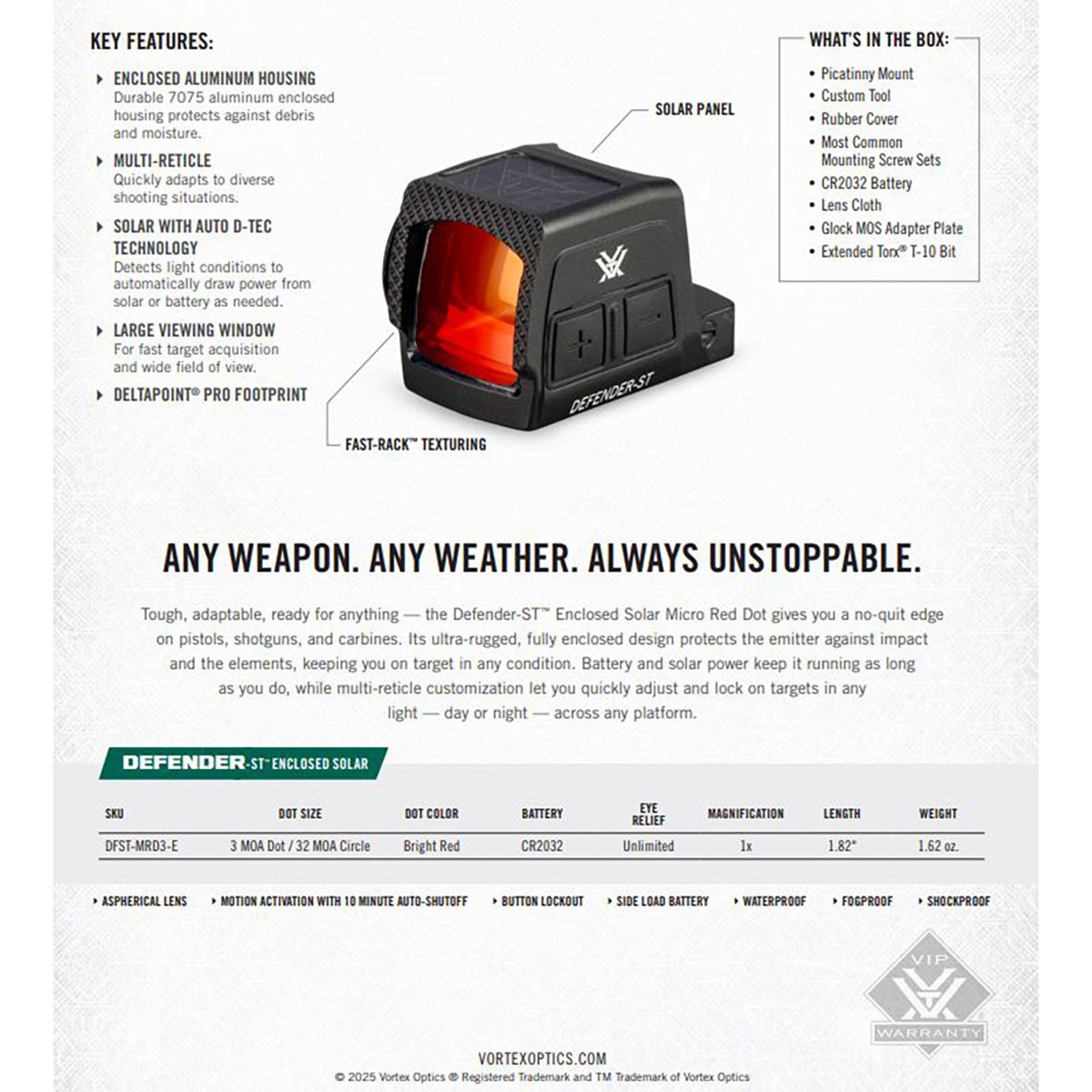 Defender-ST Micro 3-MOA Solar Red Dot Sight Black