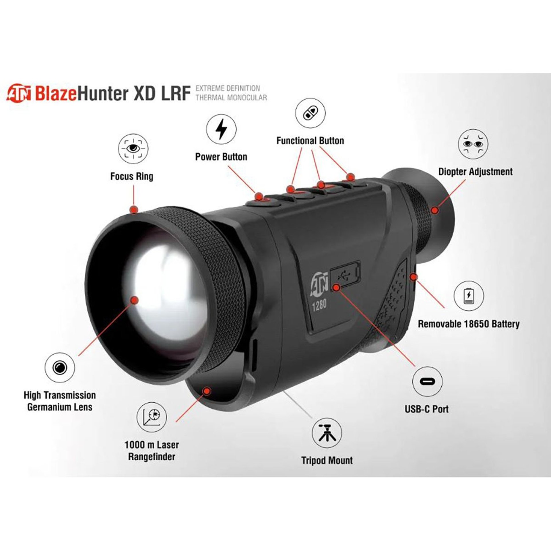 Blazehunter XD 2-16x 1280x1024 Thermal Monocular w/LRF