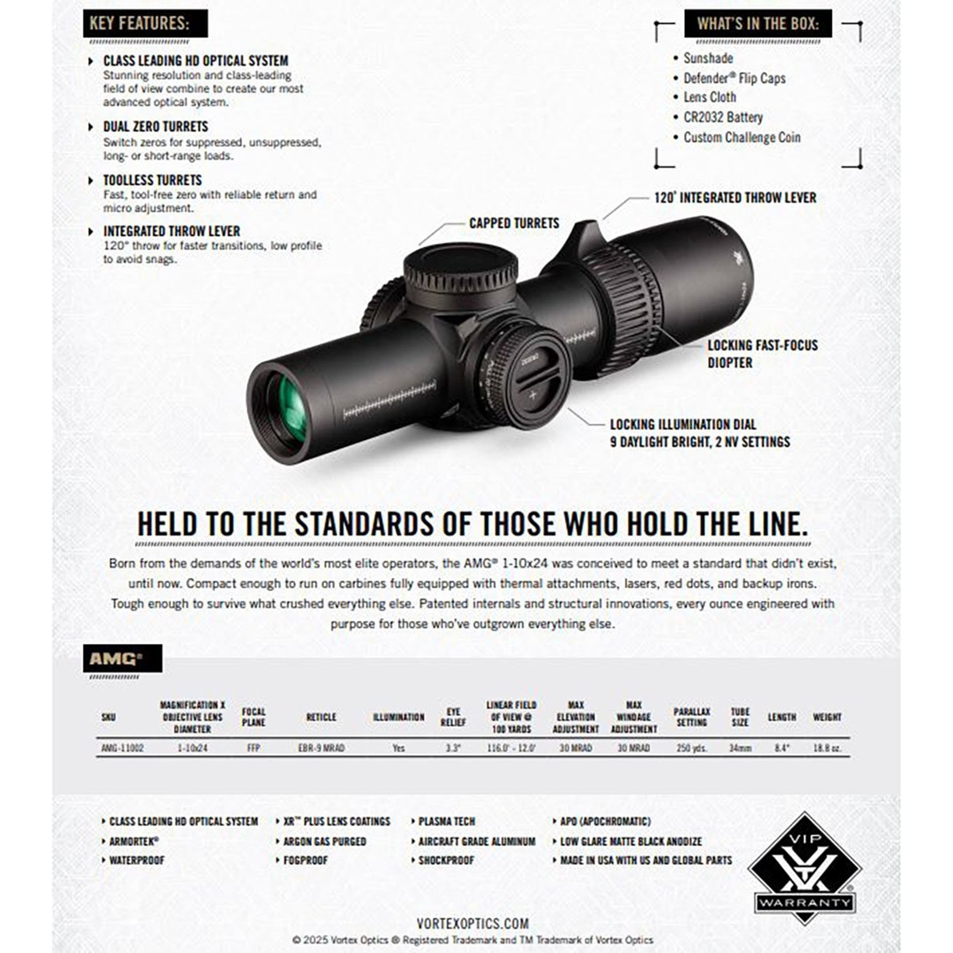 AMG 1-10x24mm FFP Illuminated EBR-9 MRAD Ret Rifle Scope BLK