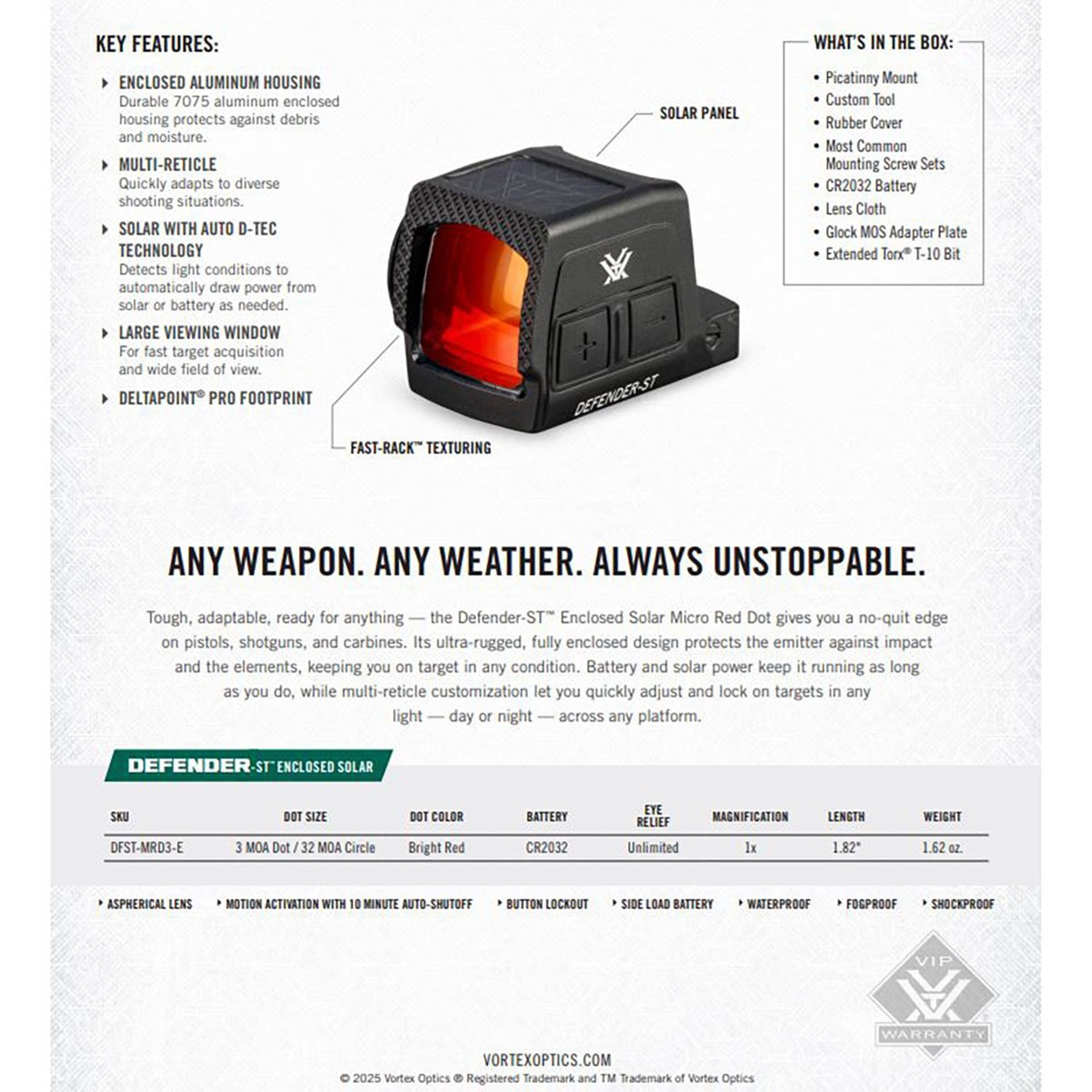 Defender-CCW Micro 3-MOA Solar Red Dot Sight Black