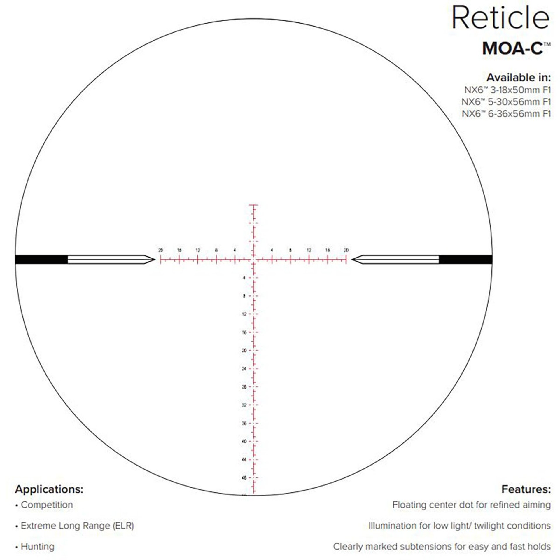 NX6 6-36x56mm FFP Illuminated MOA-C Reticle Black