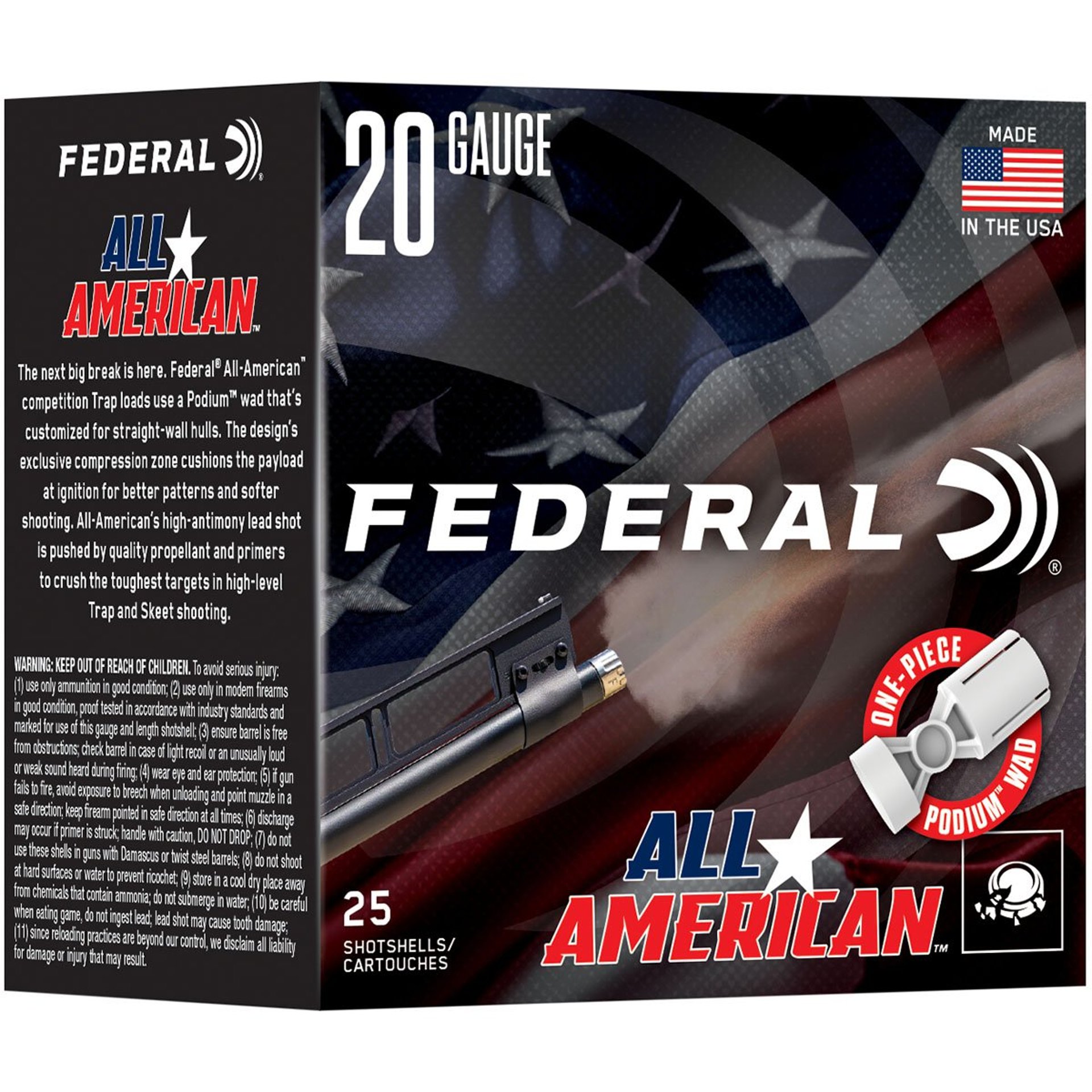 All American 20GA 2-3/4" 7/8oz #7.5 2-1/2dr 1200 FPS 25/Box