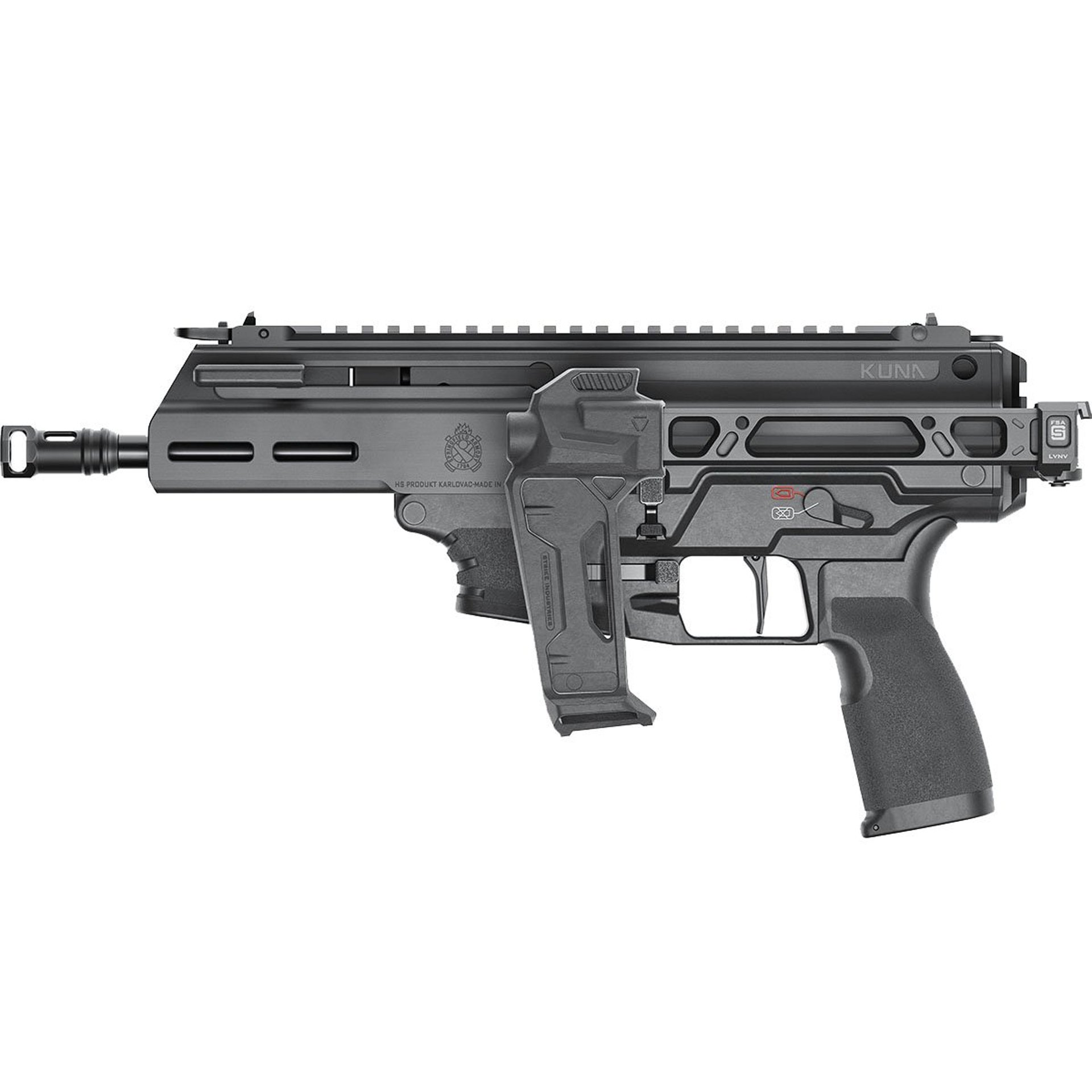 Kuna 9mm Luger 6.125" BBL (2)10RD Mags W/Folding Brace Black