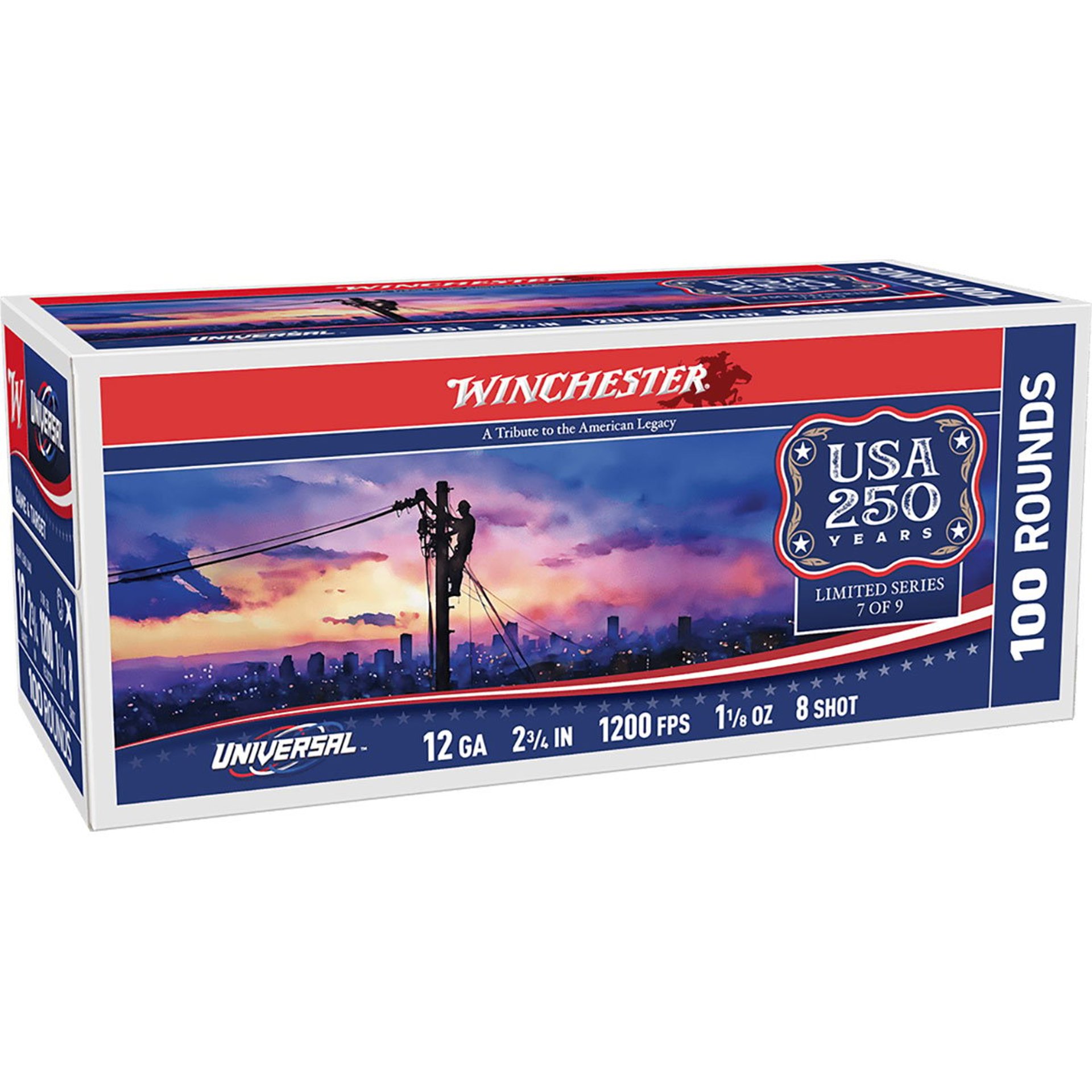 USA 250 12GA 2-3/4" 1-1/8oz #8 Shot 1200 FPS 100/Box