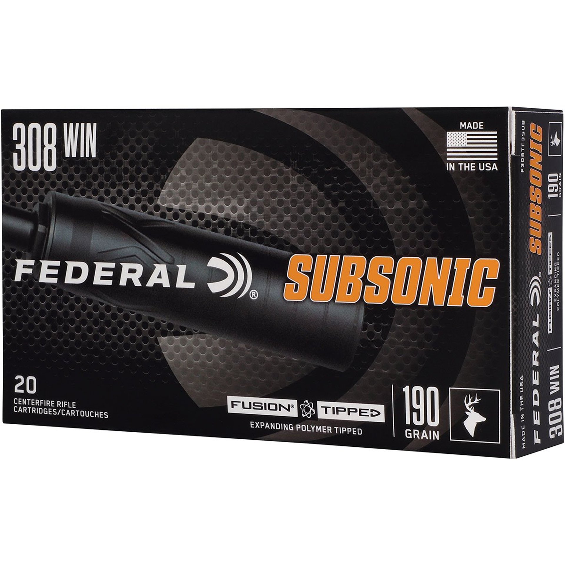 Subsonic 308 Win 190gr Fusion Tip 1000 FPS 20/Box