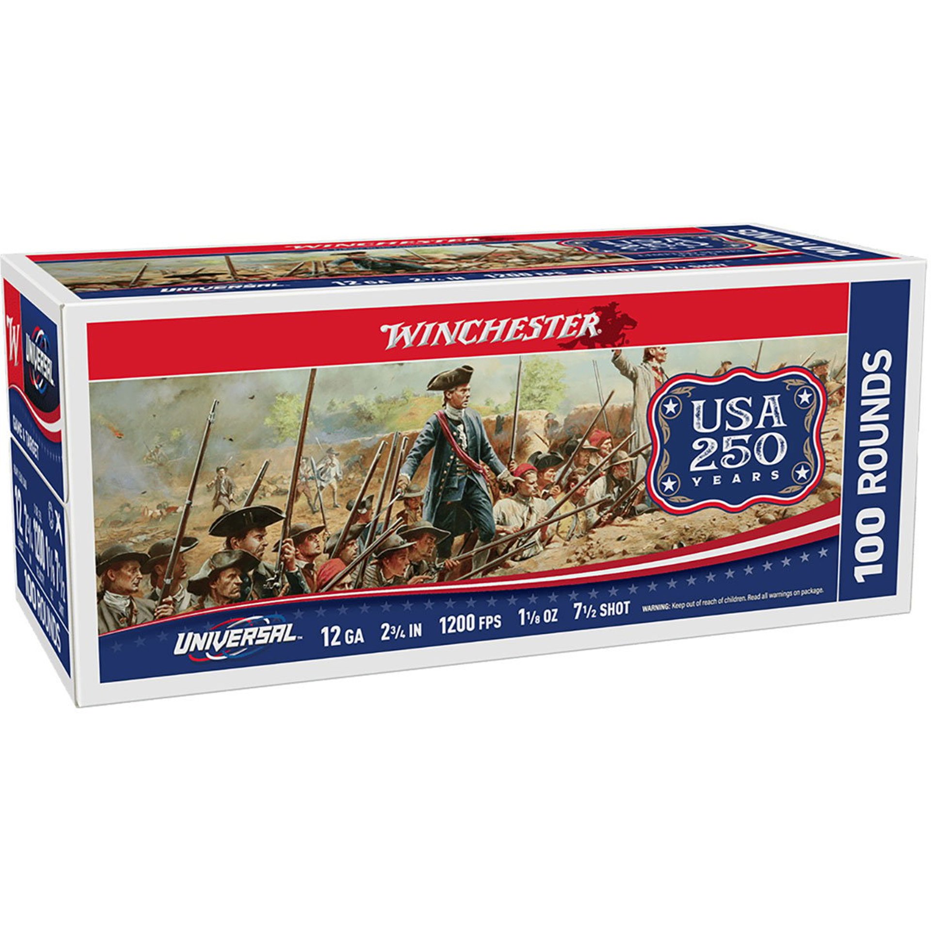 USA 250 12GA 2-3/4" 1-1/8oz #7.5 Shot 1200 FPS 100/Box