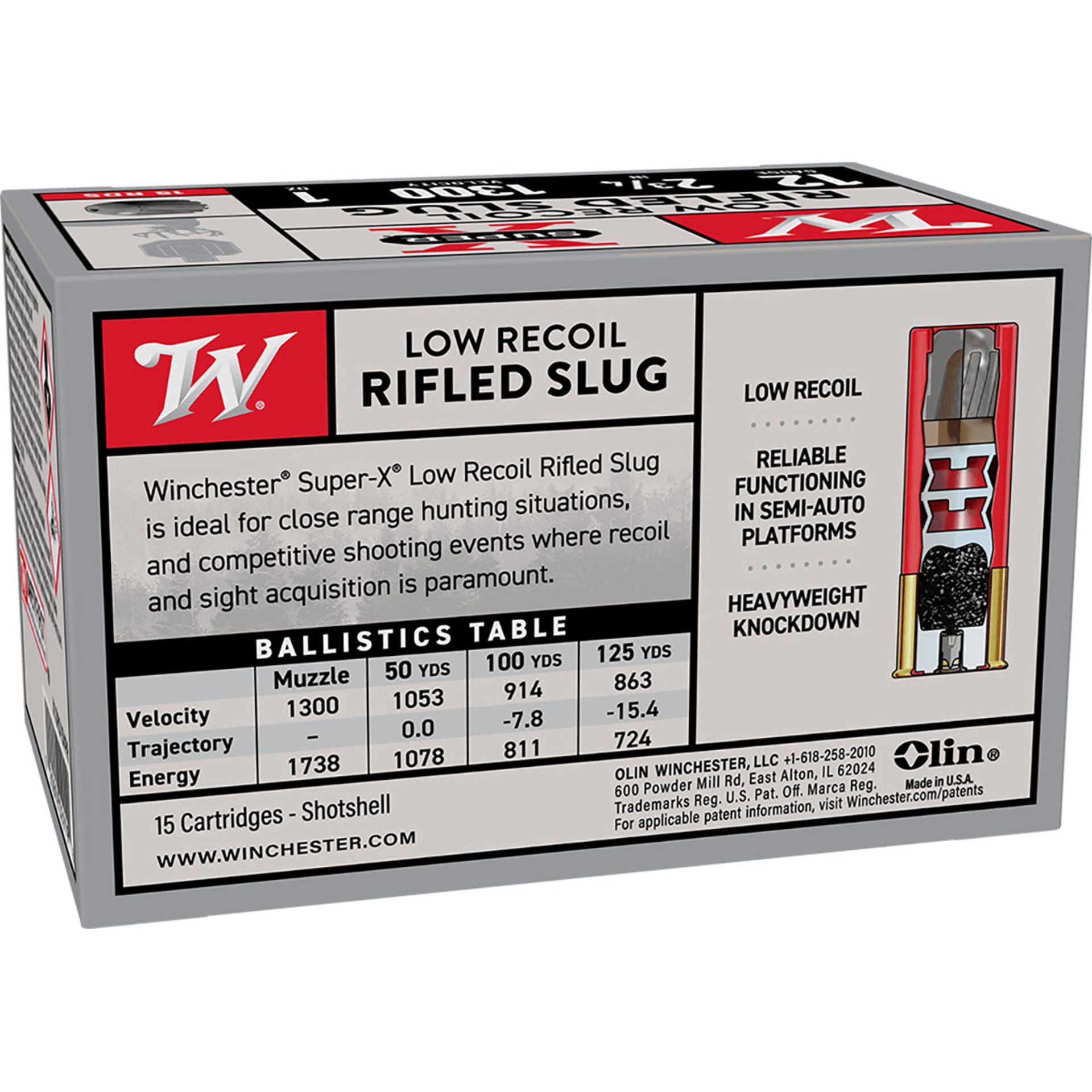 Super-X 12GA 2-3/4" 1oz Rifled Slug HP 1300 FPS 15/Box