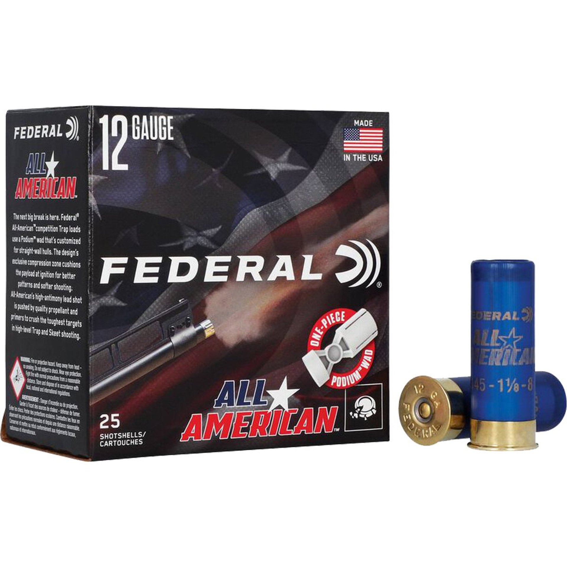 All American 12 Ga 2-3/4" 1-1/8oz 1200 FPS #8 Shot 25/Box