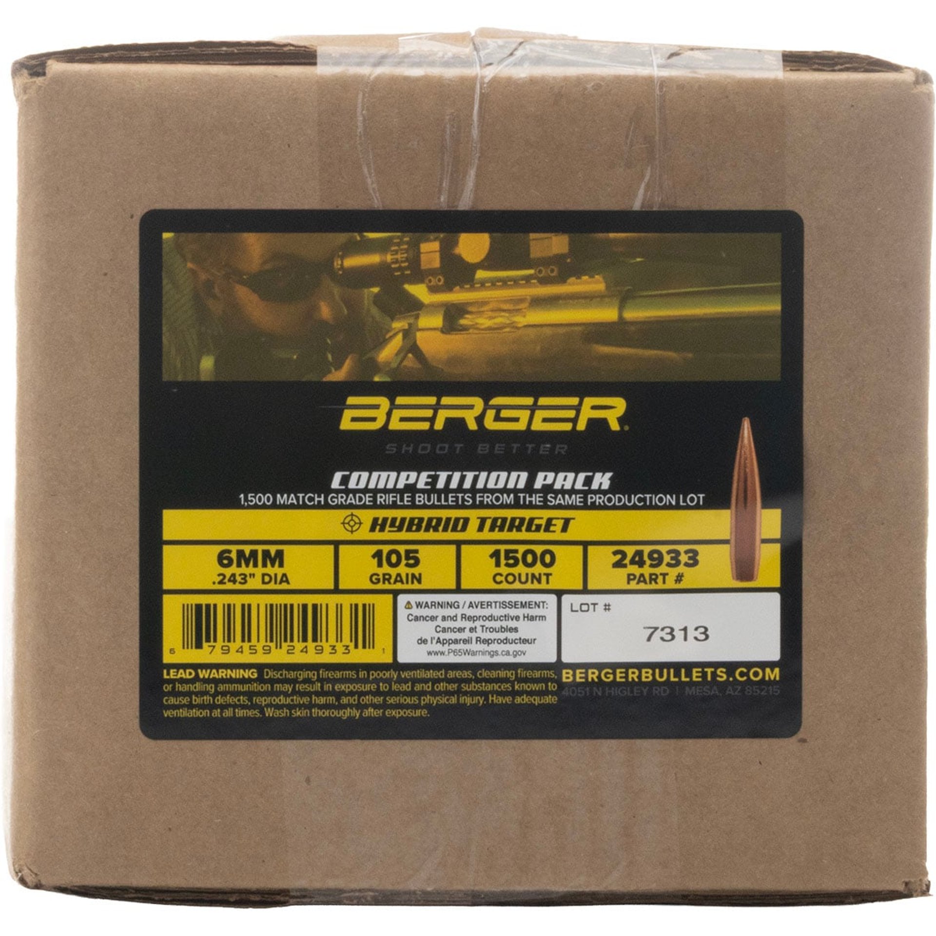 6mm (0.243") 105gr Hybrid Boat Tail 1500/Box