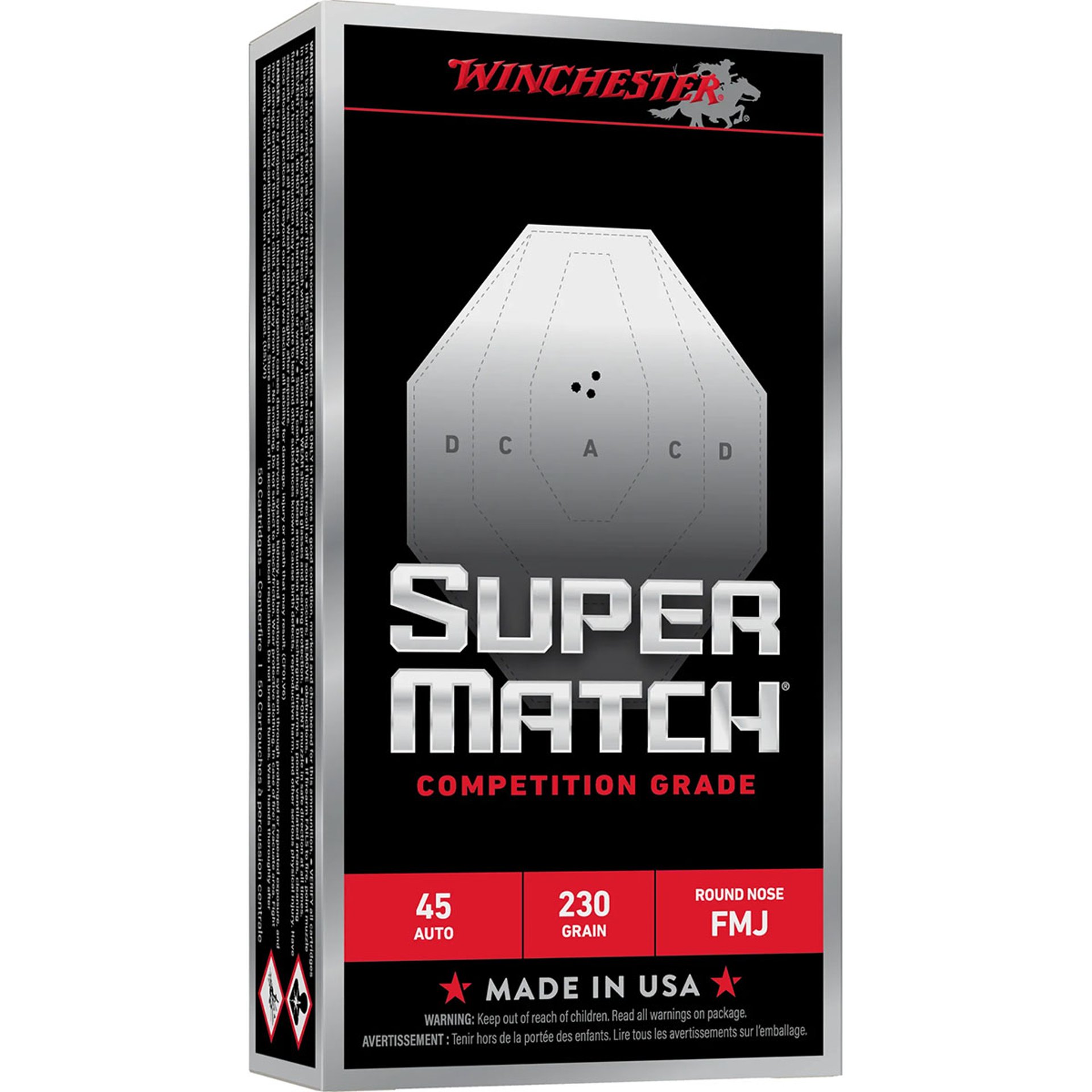 SUPER MATCH® 45 ACP FMJ-ROUND NOSE HANDGUN AMMO