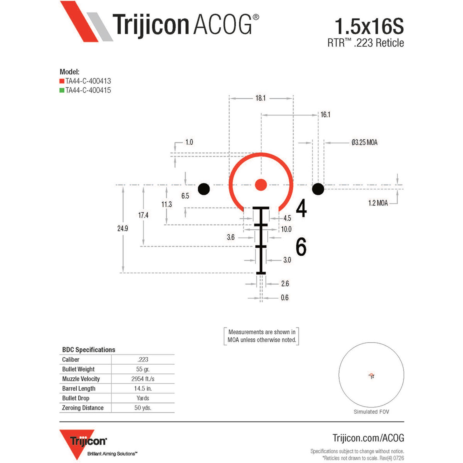1.5x16S Compact ACOG Red 55gr. 223/5.56 RTR w/Mount