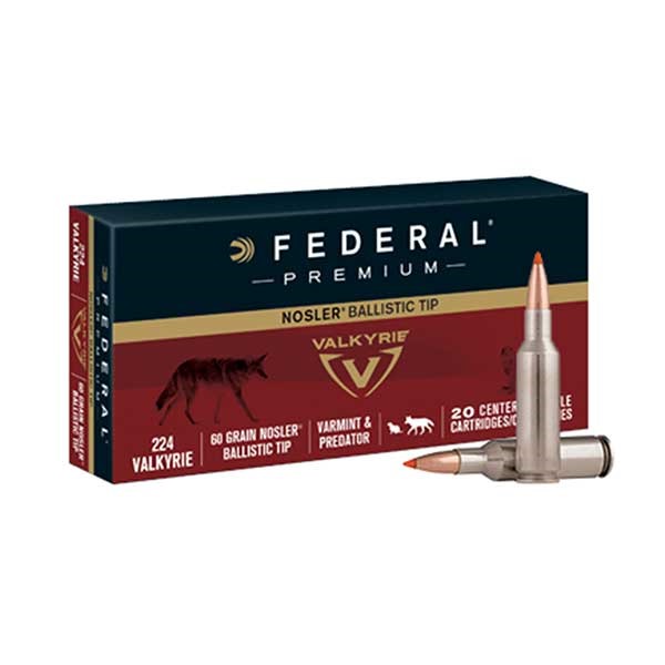 FEDERAL VARMINT & PREDATOR AMMO 224 VALKYRIE 60GR NOSLER BT | Brownells