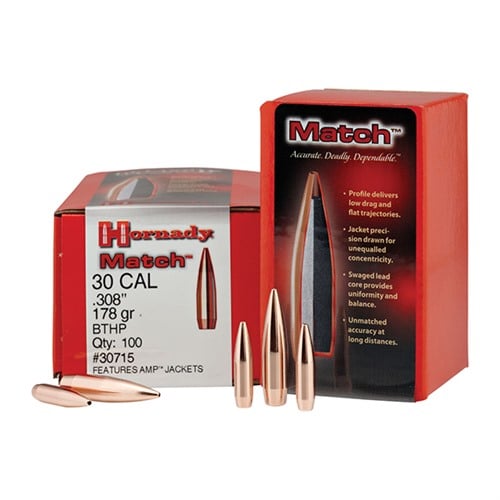 HORNADY Match 30 Caliber (.308") 155gr Boattail Hollow Point 100/Box
