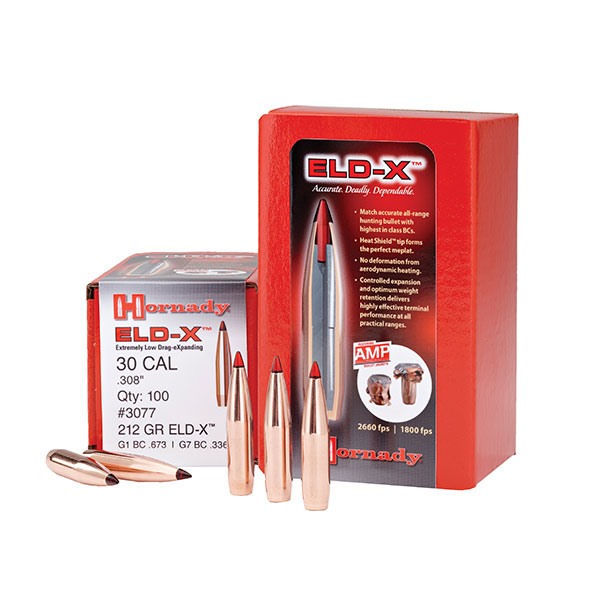 HORNADY ELD-X 30 Cal (0.308") 212gr Polymer Tipped Boat Tail 100/Box
