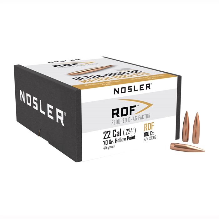 NOSLER RDF 22 Caliber (0.224") Hollow Point Boat Tail 70gr 100/Box
