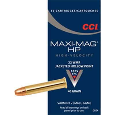 CCI - MAXI-MAG HP AMMO 22 MAGNUM (WMR) 40GR JACKETED HOLLOW POINT
