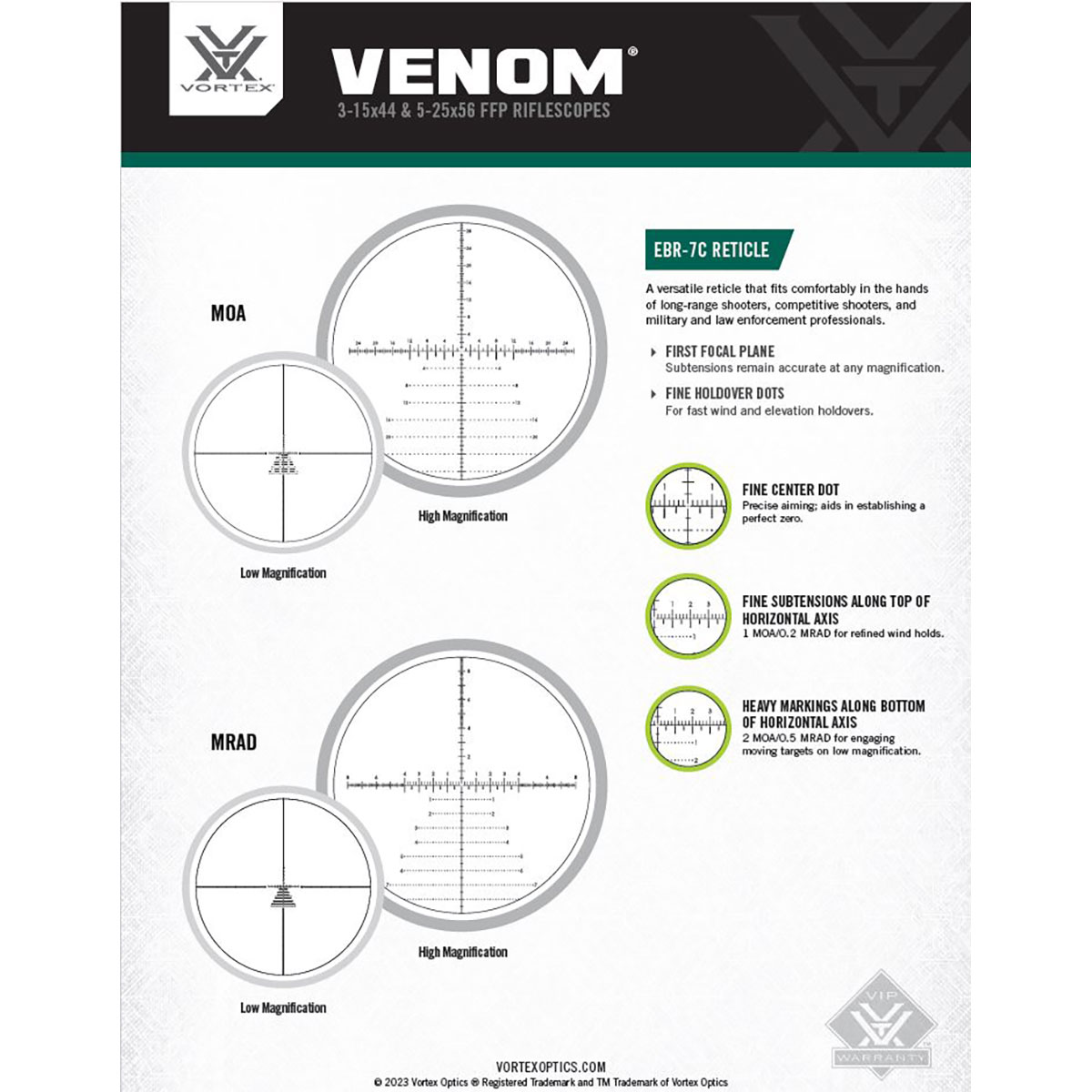 VORTEX OPTICS Venom 3-15x44mm FFP EBR-7C MOA Reticle Black SKU: 430107731