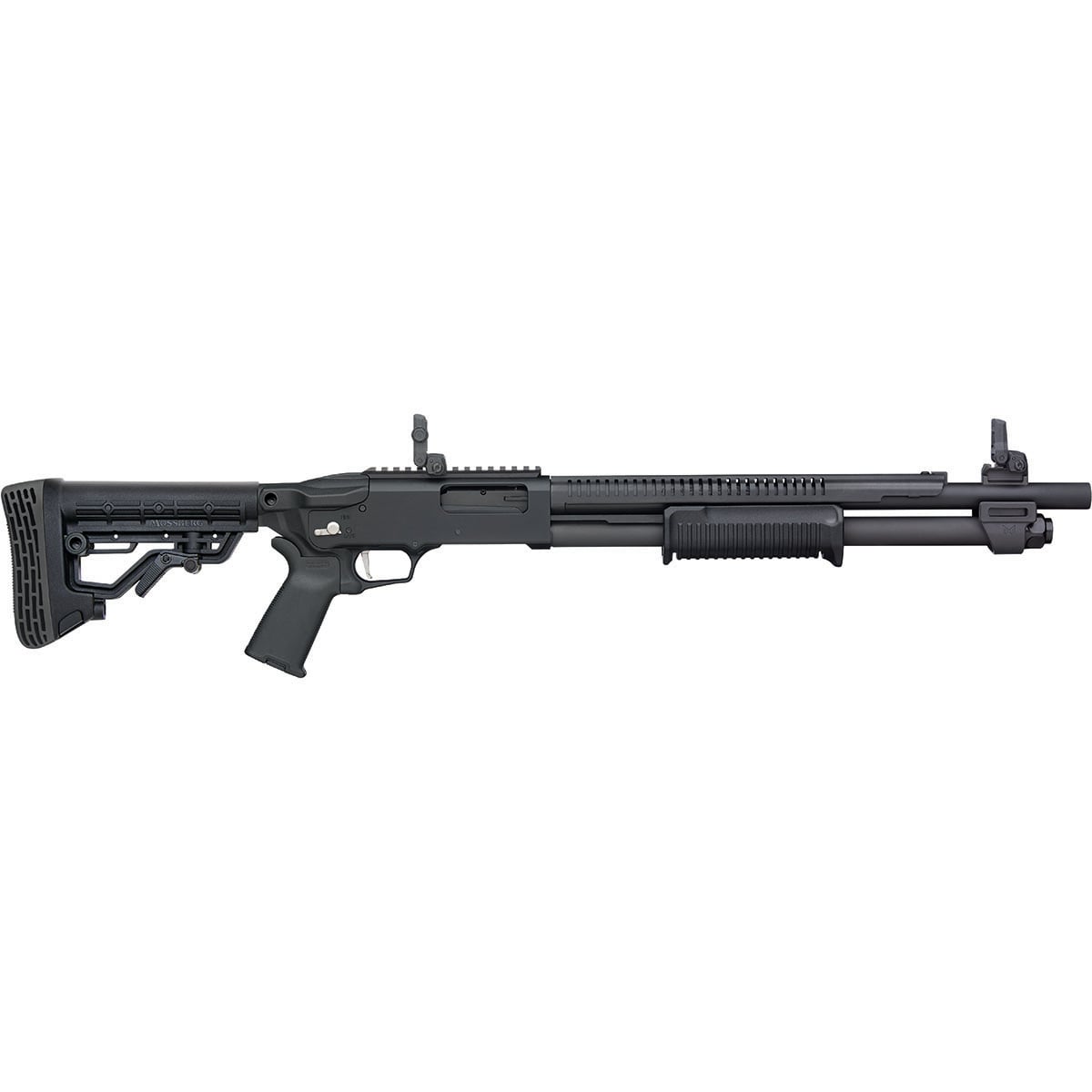 MOSSBERG 590R 12 Gauge 18.5" BBL 7 Round Black W/Picatinny Rail Black SKU: 430112370