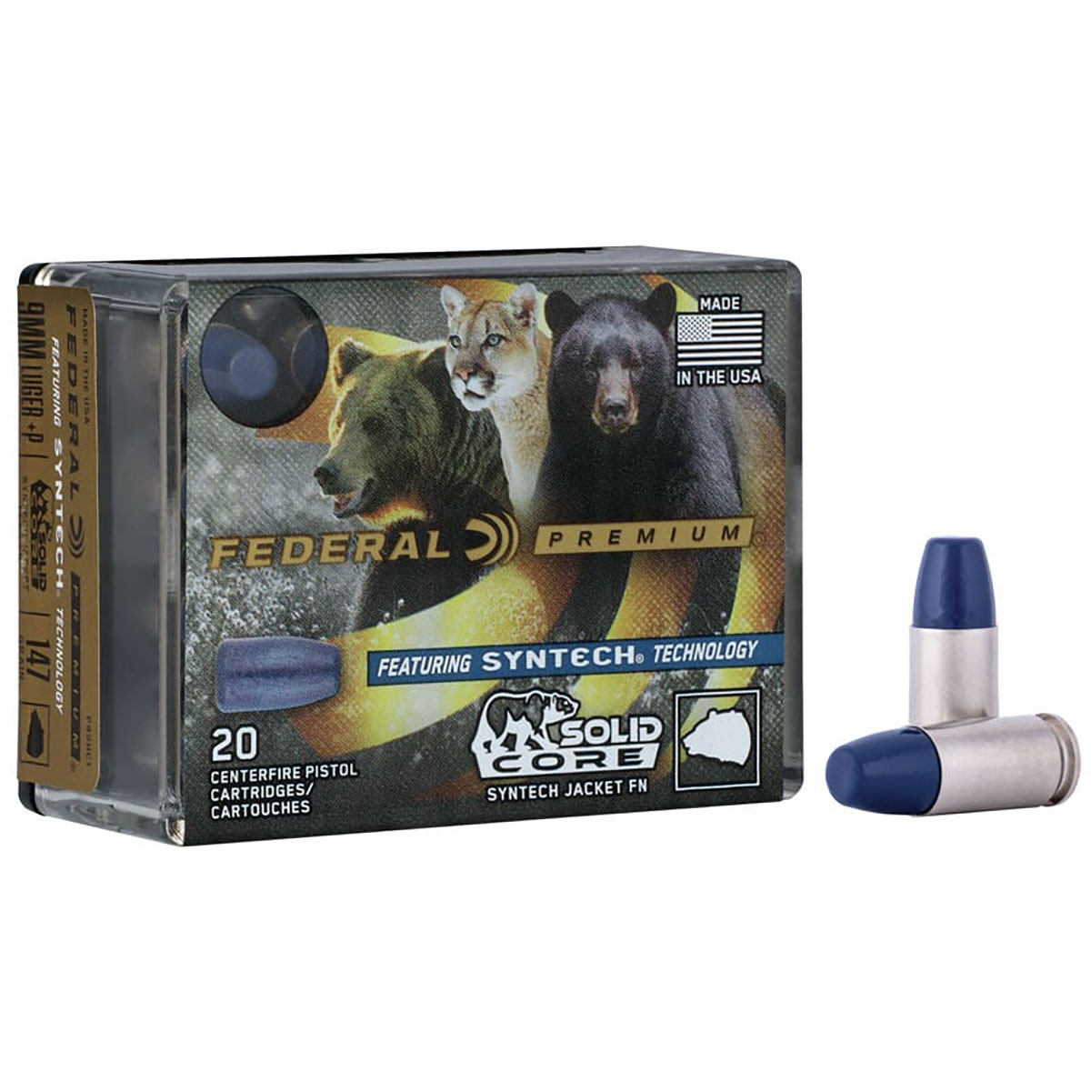 FEDERAL 9mm Luger +P 147gr Syntech Solid Flat Nose 200/Case
