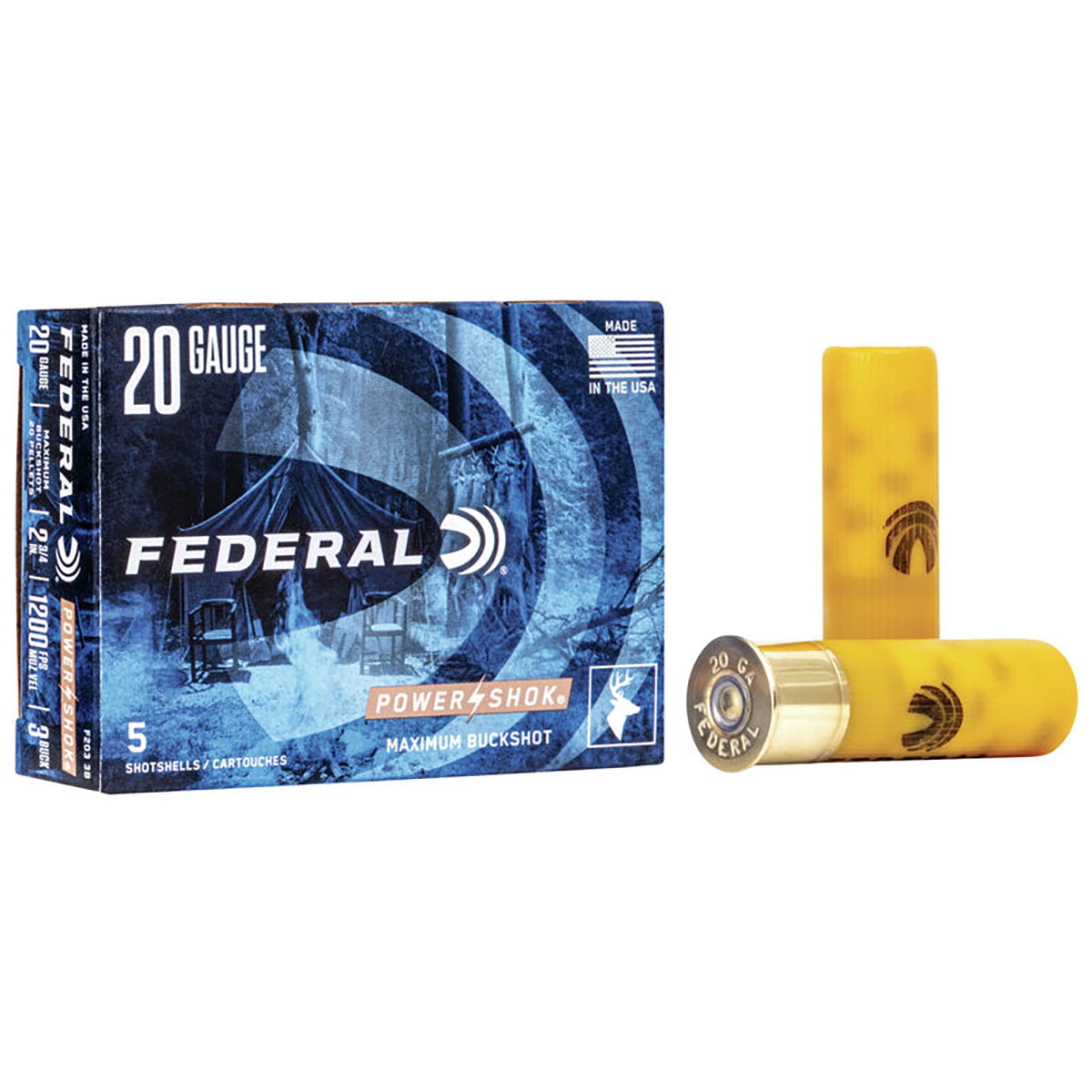 FEDERAL Power-Shok 20 Gauge 2-3/4" 20-Pellet #3 Buckshot 5/Box
