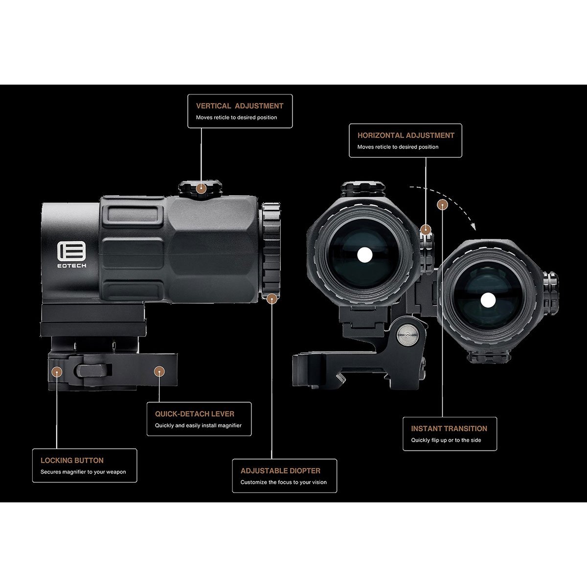 EOTECH G43 3x Magnifier Micro w/QD SwitchToSide Mount Black