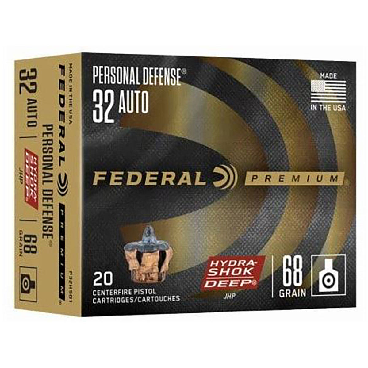 FEDERAL Personal Defense Hydra-Shok Deep 32 ACP 68gr JHP 20/Box