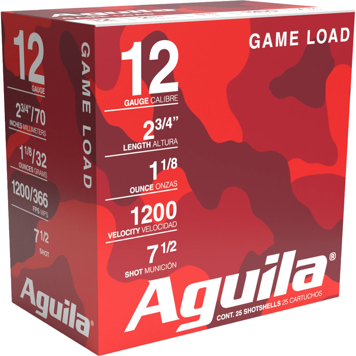 AGUILA Std Velocity Game Load 12GA 2-3/4" 1-1/8oz #7.5 Shot 25/Box