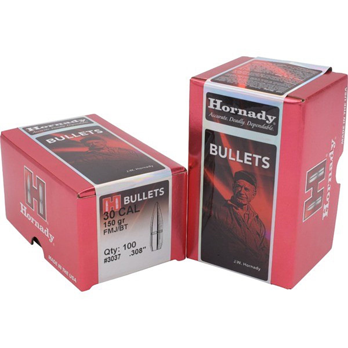 HORNADY - FULL METAL JACKET 30 CALIBER (0.308") BOATTAIL RIFLE BULLETS