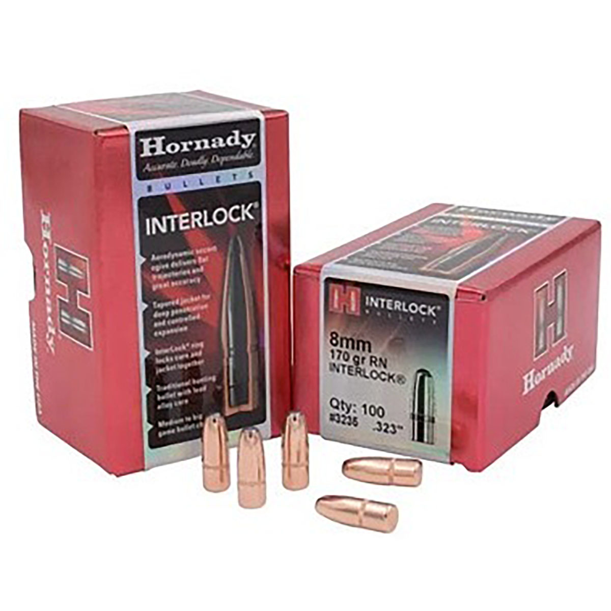 HORNADY - INTERLOCK® 8MM (0.323") ROUND NOSE RIFLE BULLETS