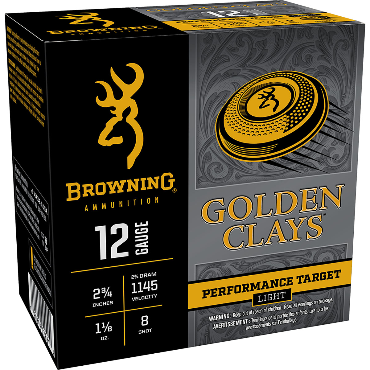 BROWNING AMMUNITION Golden Clays 12 Gauge 2-3/4" 1-1/8oz #8 Shot 25/Box