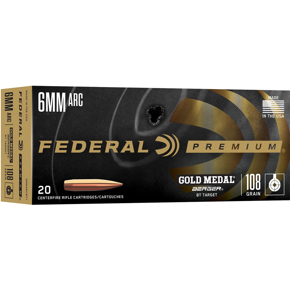 FEDERAL Gold Medal Berger 6mm Arc 108gr BergerBT Trg 2650 FPS 20/Box