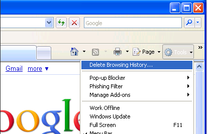 image of deleting browsing history in IE 7
