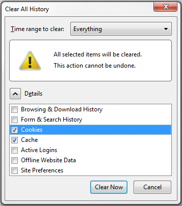 image of delete browsing cache in Firefox