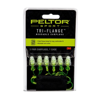 Peltor Tri-Flange Reusable Earplugs - Sport Reusable Tri-Flange Earplugs-3 Pair