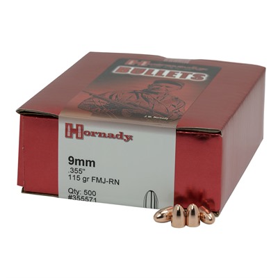 Hornady Fmj Handgun Bullets 9mm 0 355 115gr Full Metal Jacket Round Nose 500 Box
