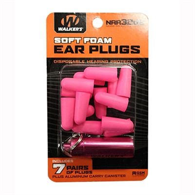 Walkers Game Ear Foam Ear Plugs - Foam Ear Plugs Pink W/ Pink Carry Cannister 7-Pk