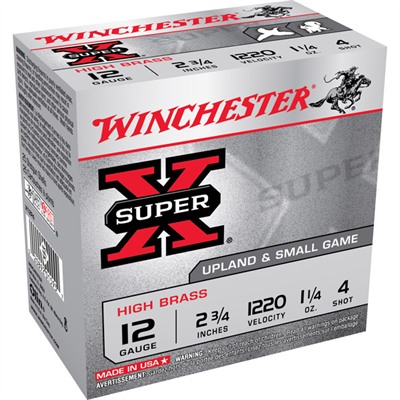 Winchester Super X High Brass Ammo 12 Gauge 2 3/4" 1 1/4 Oz #4 Shot 25/Box Type X12P4 USA & Canada