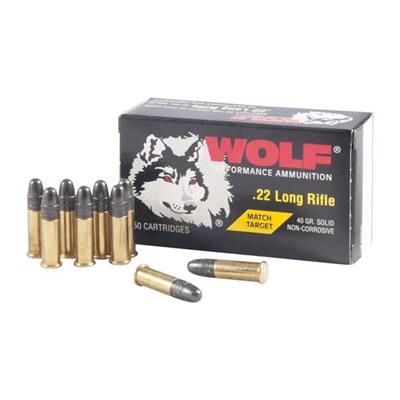 Wolf Match Target Ammo 22 Long Rifle 40gr Lead Round Nose - 22 Long Rifle 40gr Lead Round Nose 50/Box